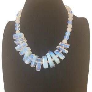 Handmade 17" Opal Blue Tone Beaded Fashion Abstract Women Necklace